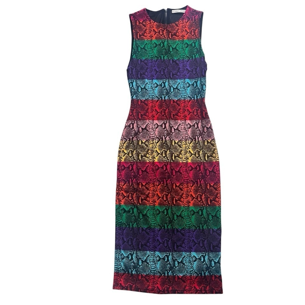 Alice + Olivia Delora Snake Print Stripe Sheath Dress Size 0 - Picture 4 of 12